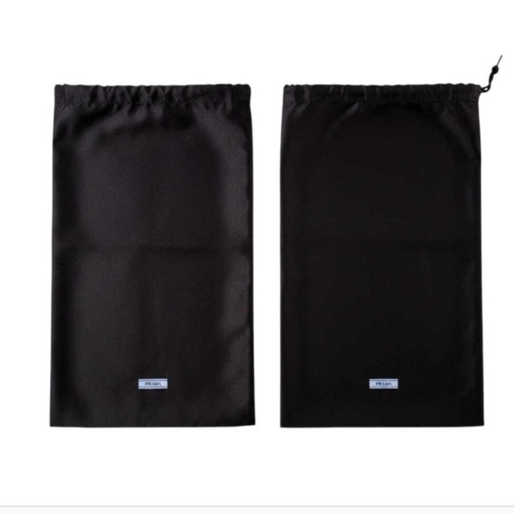 Prada Black Satin Drawstring Dust Bag Set of 2 Storage Pouches 13x15" Blue Logo